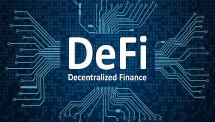Gráfico representando Finanzas Descentralizadas (DeFi) con conexiones digitales, destacando su aplicación en el financiamiento sostenible dentro del proyecto GREEN.