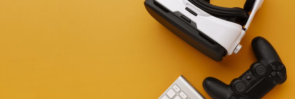 top view virtual reality headset with joystick and keyboard
